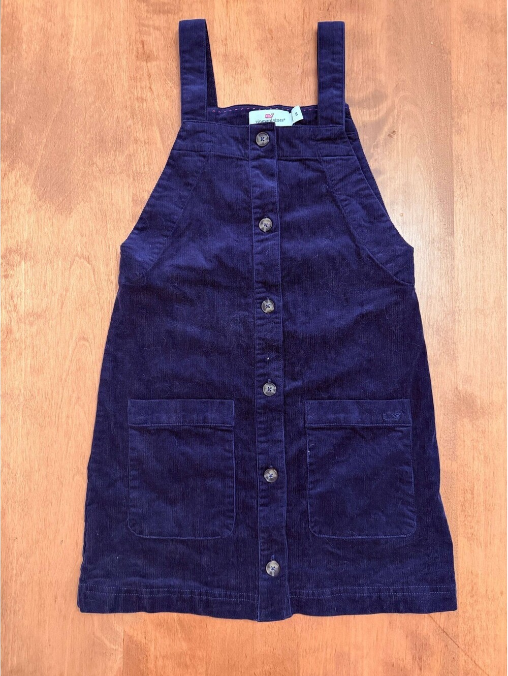 Vineyard Vines Girl's Navy Blue Corduroy Overall Jumper Dress, Size 8 EXCELLENT